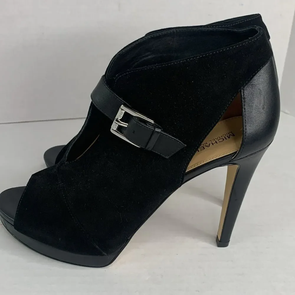Michael Kors Isabella black suede leather peep toe heeled ankle booties NWOT - Picture 7 of 11